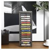MyGift 16 Slot Cassette Tapes Tower, Vintage Gray Solid Wood Freestanding Audio Compact Cassettes Slotted Storage Rack, Analog Audiotapes Holder Stand, Fits Standard Cases Up to 0.7in Thick