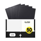 SUNEE Folders with Pockets 3 Hole Punched(50 Pack, Black), 2 Pocket Folders Fit Letter Size Paper, Paper File Folder for School Office Home Business