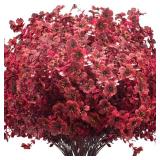 Grunyia 16 Bundles Artificial Boxwood Flowers Outdoor UV Resistant, 13.5in Fall Faux Greenery for Porch Planters Thanksgiving Decor - Fake Plants for Garden, Fireplace, Front Door(Wine Red)