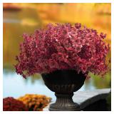 Grunyia 16 Bundles Artificial Boxwood Flowers Outdoor UV Resistant, 13.5in Fall Faux Greenery for Porch Planters Thanksgiving Decor - Fake Plants for Garden, Fireplace, Front Door(Wine Red)