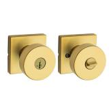 (Box of Four) Pismo Satin Brass Keyed Entry Square Door Knob featuring SmartKey Technology