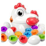TEMI Toddler Chicken Easter Eggs - Color Matched Game Shape Sorter with 6 Toy Eggs for Kids 3-5, Fine Motor Skills Sensory Toys, Educational Gifts for 3-6 Girls Boys Baby