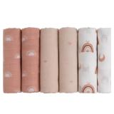 GLLQUEN BABY Receiving Blanket Boy Cotton Muslin Swaddle Blankets Girl Newborn Squares Breathable and Soft Thin Baby Blankets Cloths Double Absorbent Infant Swaddling Wrap - 6 Pack (Sun)