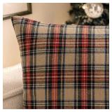 Woaboy Christmas Set of 2 Scottish Tartan Throw Pillow Covers Farmhouse Classic Plaid Decorative Couch Pillows Home Decor for Sofa Living Room Bed 20x20 Inch, Khaki