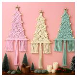 HunnmingRe Pastel Christmas Tree Decoration 3 Set Macrame Christmas Wall Decoration Hanging Ornaments Boho Wall Decor for Party Supplies