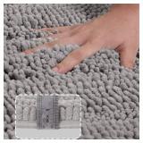 Turquoize Shaggy Chenille Bathroom Rugs Bath Room Runner Rug Extra Long Large Bath Rugs Non Slip Washable 47 x 17 Floor Mat, Super Water Absorbent and Soft Bath Rug for Bathroom, Dove Gray