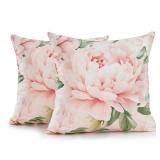 WEPTIV Pink Floral Throw Pillow Covers 22x22 Set of 2, Decorative Peony Flower Cushion Cases, Soft Plush Pillow Covers for Farmhouse Sofa Couch Bed Home Decor