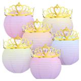 Baquler 6 Pack Princess Paper Hanging Lanterns 9.8 Inch Colorful Paper Lanterns Tiara Crown Birthday Decorations Pastel Princess Hanging Decors for Girl Baby Shower Birthday Wedding Party Supplies
