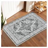 WITSHOCK Indoor Door Mat, Entrance Mat 2x3 Machine Washable Non Slip Backing Mat Soft Foldable,Vintage Rugs Mats, Inside Floor Mat Doormat, Gray