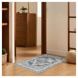 WITSHOCK Indoor Door Mat, Entrance Mat 2x3 Machine Washable Non Slip Backing Mat Soft Foldable,Vintage Rugs Mats, Inside Floor Mat Doormat, Gray
