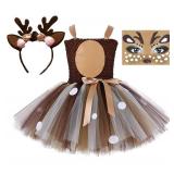 Tutu Dreams Halloween Animal Costumes for Kids Girls 1-10Y Reindeer with Headband Face Sticker Party Dress Up Outfits