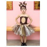 Tutu Dreams Halloween Animal Costumes for Kids Girls 1-10Y Reindeer with Headband Face Sticker Party Dress Up Outfits