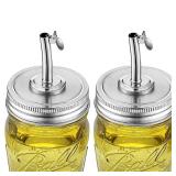 Mason Jar Pour Spout Lid for Ball Regular Mouth Mason Jars - (2 Pack) - Suitable for any liquid - Stainless Steel Open Closed Dispenser Lid for Olive Oil, Vinegar, Syrup, Milk, and Salad Dressing
