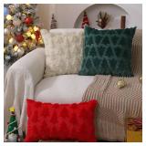 DFXSZ Christmas Tree Pillow Covers 16x16 inch Set of 2 Christmas Decoration Beige Soft Plush Faux Fur Jacquard Throw Pillows for Bedroom Sofa Holiday Festivals Winter Home Decor PTK006C16