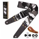 Nefelibata Guitar Strap Camo with Head Cowhide Leather Ends for Acoustic Guitar Electric Guitar Bass Guitar Straps with Free Lock and Headstock Strap