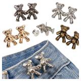 TOOVREN Cute Bear Button Pins for Jeans, No Sew and No Tools Instant Pant Waist Tightener, Adjustable Jean Buttons Pins for Loose Jeans 4 Sets Replacement Pant Clips for Waist Buckle