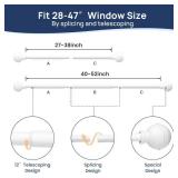 ENJOYBASICS No Drill Curtain Rods for Window 28 to 47 Inches, 58 Inch Diameter Renter Friendly Drapery Rod with Adhesive Brackets without Drilling, Adjustable from 27 to 52 Inches, White