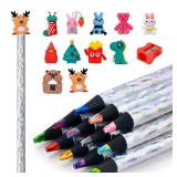 Stocking Stuffers for Kids Teen Girls: Art Supplies 12 Rainbow Colored Pencils With Cute Pencil Cap Sharpener,Drawing Pencils Arts And Crafts 8-12 Year Old Party Favors Boys Girl Gifts Trendy Stuff
