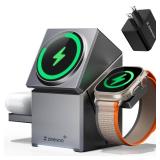 ZEEHOO 3 in 1 Charging Station for Apple, iPhone Mag-Safe Charger, Qi2 Certified, Rotating Wireless Charger Stand for iPhone 17,16,15,14,13,12 Series, Apple Watch, AirPods (USB-C Charger Included)