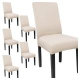 JQinHome 6 Pcs Dining Chair Slipcover,High Stretch Removable Washable Chair Seat Protector Cover for Home Party Hotel Wedding Ceremony (Beige White)