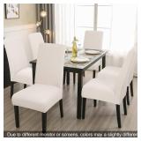 JQinHome 6 Pcs Dining Chair Slipcover,High Stretch Removable Washable Chair Seat Protector Cover for Home Party Hotel Wedding Ceremony (Beige White)