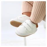 BABSMULY Baby Boys Girls Shoes Non-Slip Rubber Sole High-Top PU Leather Sneakers Infant First Walking Shoes Toddler Crib Shoes Newborn Loafers Flats.(White, 12-18 Months)