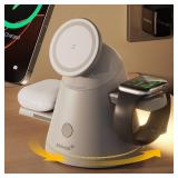 ZEEHOO 3 in 1 Charging Station for Apple Devices,Qi2 Mag-Safe Charger StandandLight,Fast Wireless Charging Station for iPhone 171615141312andAirPodsandiWatchandPixel 10and Samsung Galaxy Watch-30W Ada