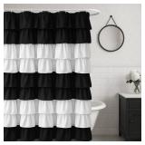 Seasonwood Ruffle Shower Curtain Black and White Shower Curtain Farmhouse Vintage Handcrafted Rustic Decorative Fabric Shower Curtains Girly Modern Bathroom Curtain, 72in x 72in