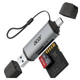 acer SD Card Reader USB C, Dual Slots USB 3.0 Type C to Micro SD Card Adapter, Memory Card Reader for MicroSD, SDHC, SDXC, Compatible with Laptop, PC, iPhone1615, MacBook ProAir, iPad Pro, Android
