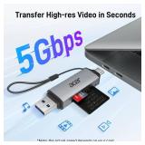 acer SD Card Reader USB C, Dual Slots USB 3.0 Type C to Micro SD Card Adapter, Memory Card Reader for MicroSD, SDHC, SDXC, Compatible with Laptop, PC, iPhone1615, MacBook ProAir, iPad Pro, Android