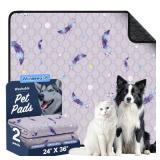 WanpeeGoo Washable Pee Pads for Dogs, 2Pack Reusable Puppy Pads, Super Absorbent and Leakproof Dog Pads, Anti-Slip Dog Pee Pads for Puppy Training and Incontinence, Feather Pattern 24in x 36in