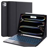 CHESONA Keyboard Case for iPad Pro 11 inch (M4-2024M5-2025), Magnetic Detachable Keyboard with Backlit, 2 Wireless Channels, Touchpad and Pencil Holder, Black