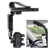 Hbxdeco Sun Visor Car Phone Holder, 360° Rotatable Retractable Car Cell Phone Holder, Adjustable Rearview Mirror Phone Mount Clip for Most Smartphones, Universal Car Accessories (Black)