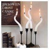 Halloween Decorations Indoor - 4 Pack Cute Ghost Taper Candles - Halloween Centerpieces for Tables - Twisted Candle Decoration for Mantel Table - Spooky Ghosts Candle Decor for Home Party Room
