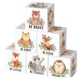 Vertintong 6 Pcs 1.6 Inch Inspirational Woodland Nursery Decor Animals Wall Decor Stuff Wooden Forest Animals Bear Raccoon Lion Fox Block Safari Creature Table Decoration(White)