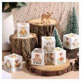 Vertintong 6 Pcs 1.6 Inch Inspirational Woodland Nursery Decor Animals Wall Decor Stuff Wooden Forest Animals Bear Raccoon Lion Fox Block Safari Creature Table Decoration(White)