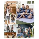 PATPAT Family Matching Hawaiian Outfits Mommy and Me Dresses Matching Set Tropical Palm Leaf Print Halter Neck Sundresses Mommy and Me Dresses Beach Black Leaf Hawaiian Dresses for Women XL