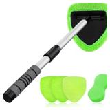 XINDELL 24-inch Windshield Cleaner Tool  Upgrade Large Head Car InteriorandExterior Window Cleaning Kit with Extendable Handle and 4 Microfiber Pads, Auto Wiper Brush for Car, Trucks, SUVs, RVs and 