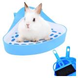 kathson Triangle Potty Trainer Corner Bunny Toilet Guinea Pig Litter Bedding Plastic Box Pet Pan for Rabbit Chinchilla Hamster Ferret Small Animal (Blue)