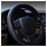 Car Steering Wheel Cover, Anti-Slip, Safety, Soft, Breathable, Heavy Duty, Thick, Full Surround, Sports Style (Black Blue)