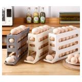 30 Eggs Egg Holder for Fridge,4 Tiers Egg Container,Auto Rolling Fridge Egg Organizer for Refrigerator,Space-Saving Egg Dispenser Holder,Fridge Egg Rack