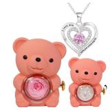 Generic Preserved Red Rose Gift for Mom, Cute Pink Bear and Preserved Flowers, Wife, Girlfriend, Grandma, for Valentine