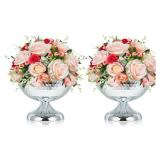 Kolnlala Metal Urn Vases for Centerpieces - 6.3in Tall Flower Pot Planters, Wedding Table Decor, Party Reception, Home Floral Arrangement (2, Silver)