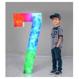 Colorful Marquee Number 7, 4FT Large Mosaic Numbers Light Up with Multicolor Options and Diverse Flashing Patterns, Plastic Board Set for Birthdays Weddings, Baby Anniversaries Party Décor