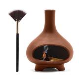 Palo Santo Holder Handmade Ceramics Incense Burner Chimney Dish Smudge Bowl for Palo Santo Sticks Sage Bundles with Brush(Brown) (Combustion Furnace)