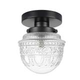 DSMJFU Black Semi Flush Mount Ceiling Light, Small Hallway Light Fixture, Vintage Close to Ceiling Light Fixture for Bathroom, Entryway, Foyer, Closet