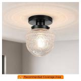 DSMJFU Black Semi Flush Mount Ceiling Light, Small Hallway Light Fixture, Vintage Close to Ceiling Light Fixture for Bathroom, Entryway, Foyer, Closet