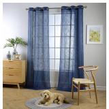 MIUCO Semi Sheer Curtains Poly Linen Textured Solid Grommet Curtains 95 Inches Long for Living Room 2 Panels (2 x 37 Wide x 95\ Long) Navy Bluein