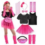 ComfyKit 14PCS Girls 80s Costume Accessories Set Kids 80s Outfits for Halloween Cosplay 1980s Retro Fancy Party