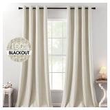 MIULEE 100percent Blackout Linen Textured Curtains for Bedroom Solid Thermal Insulated Cream Grommet Room Darkening Curtains and Drapes Luxury Decor for Living Room Nursery 52 x 120 Inch (2 Panels)